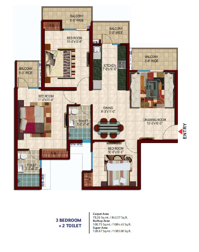  3bhk 1385 Sq.ft