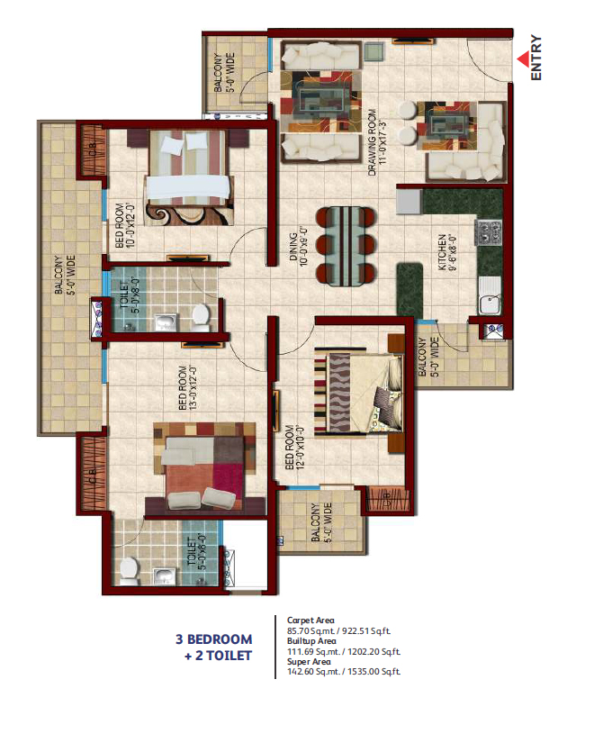  3bhk 1535 Sq.ft