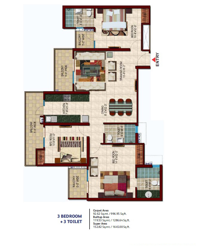   3bhk 1645 Sq.ft